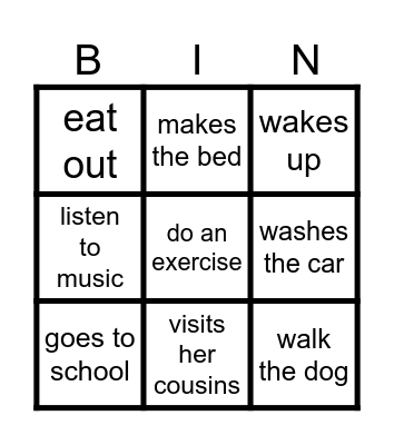simple present - verbs Bingo Card