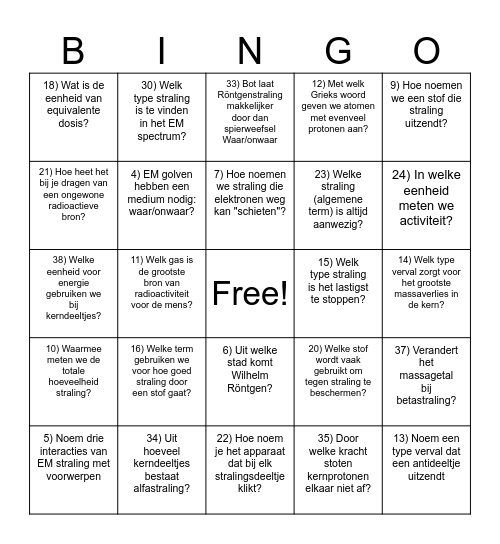 Straling bingo Card