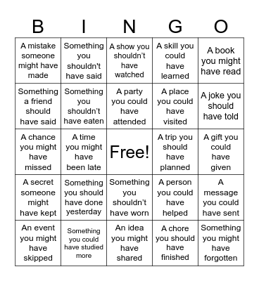 Past Modal Verbs Bingo Card