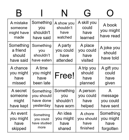 Past Modal Verbs Bingo Card