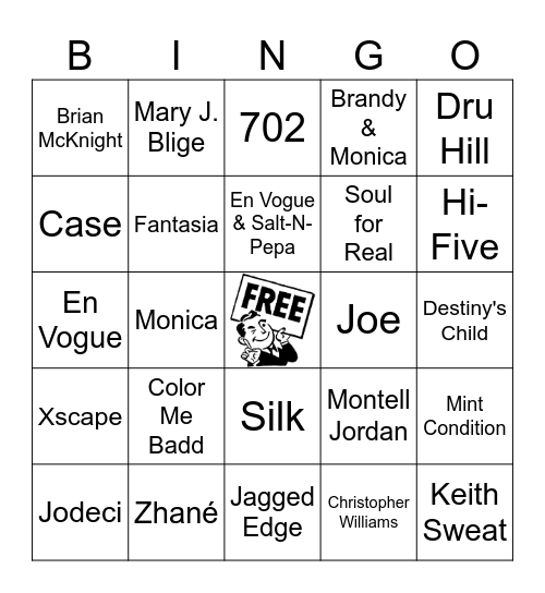 90's R & B Essentials Bingo Card