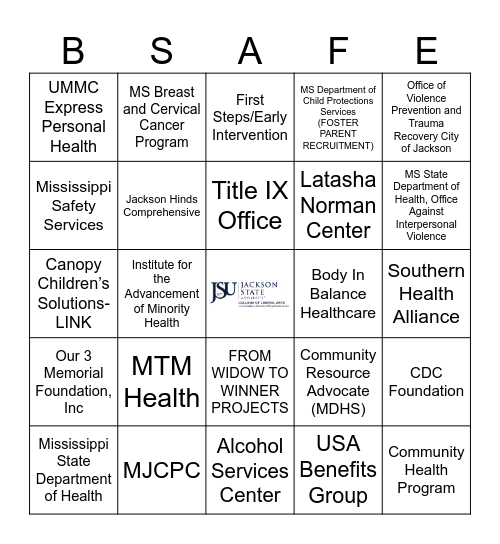 JSU IADSC LOVE YOURSELF SAFETY FAIR BINGO Card