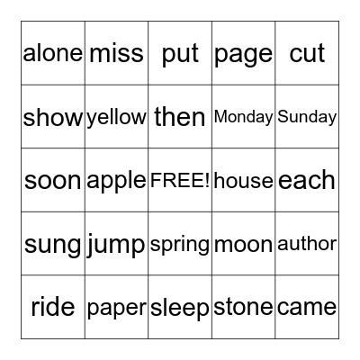 IZABELLA'S SIGHT WORD BINGO Card