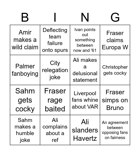 Football Bingo Card