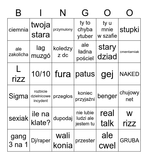 GIGA zbiór omegle Bingo Card