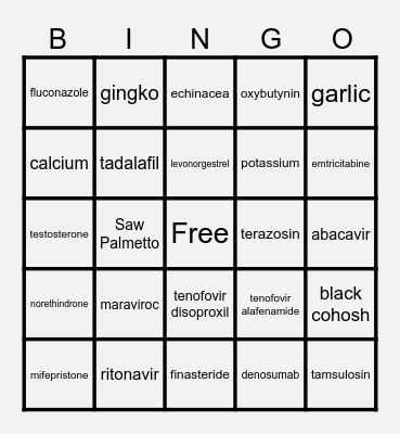Pharm Block 3 Bingo Card