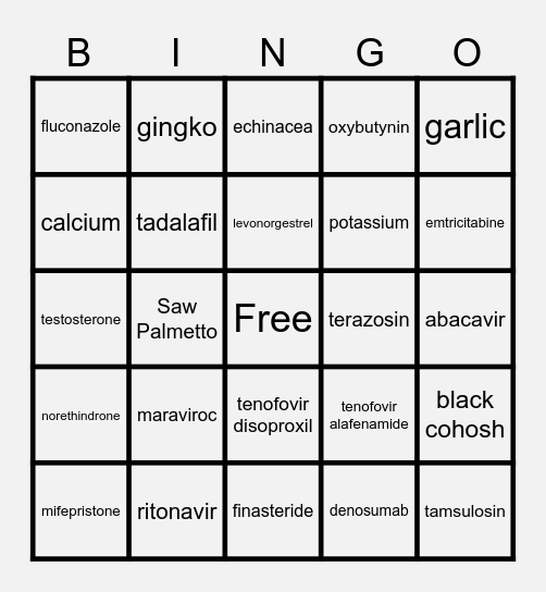 Pharm Block 3 Bingo Card