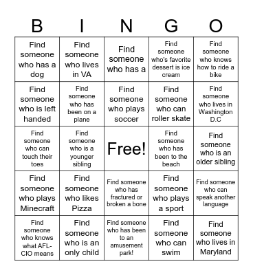 Find Someone Who Bingo Card