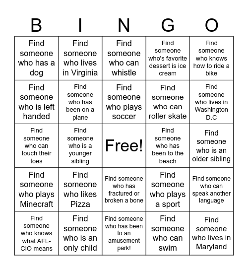 Find Someone Who Bingo Card