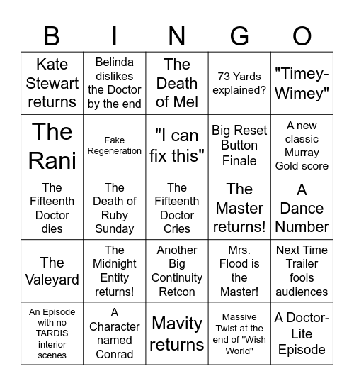 Doctor Who Series 15 Bingo Card