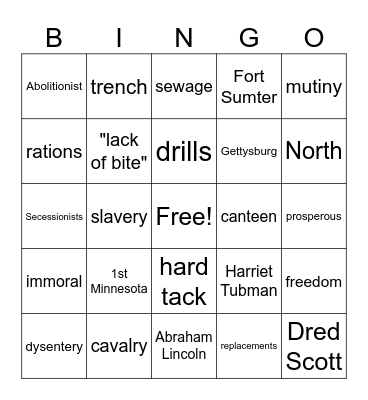 Soldier's Heart Vocabulary Bingo Card