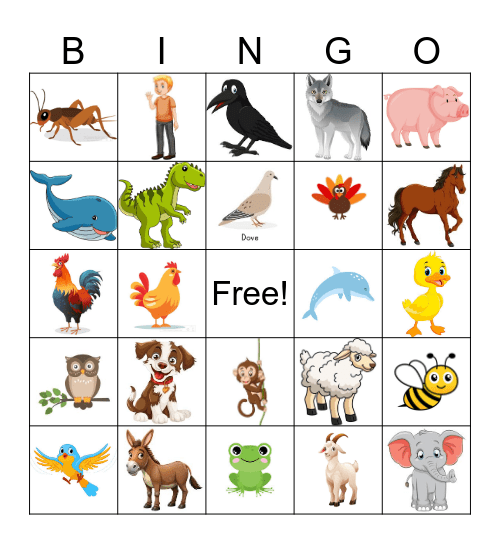 Animal Bingo Card