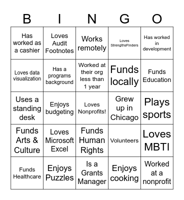 Grantmaker's Institute. Find someone who... Bingo Card