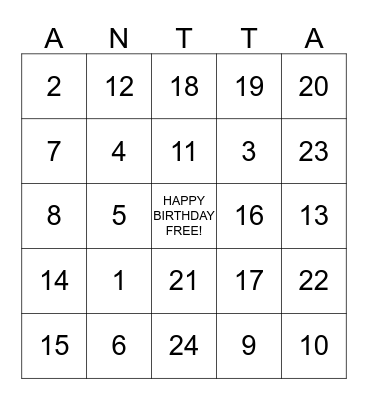 HAPPY BIRTHDAY Bingo Card