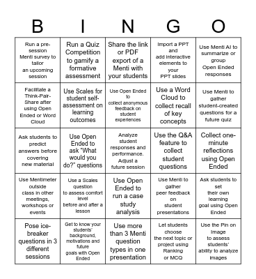Mentimeter Bingo Card