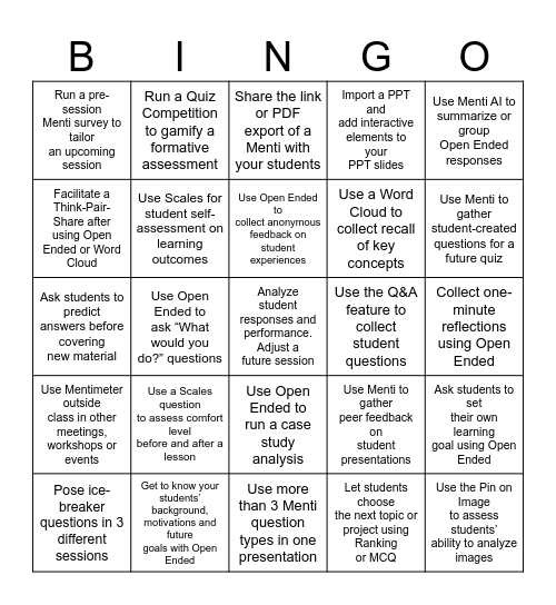 Mentimeter Bingo Card