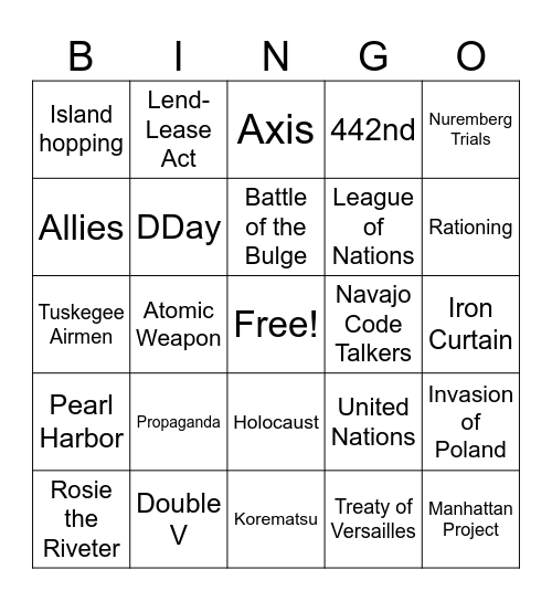 World War 2 Bingo Card