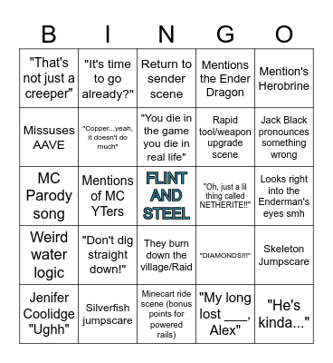 Minecraft Movie BINGO! Bingo Card