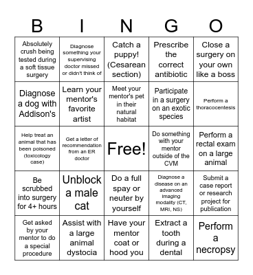 Vet School Bingo Card