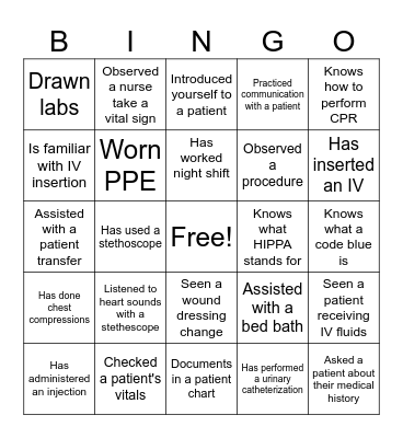 Welcome to clinicals!! Bingo Card