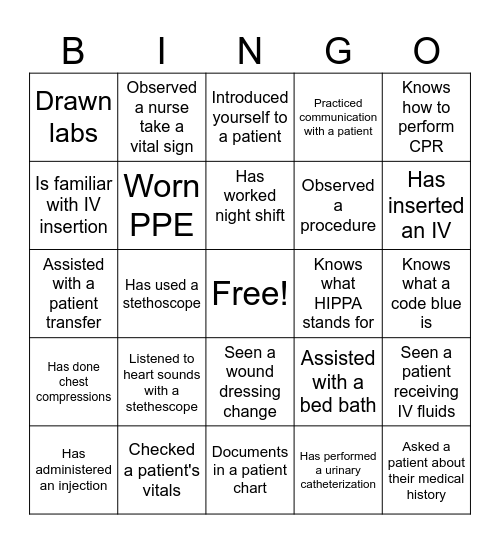 Welcome to clinicals!! Bingo Card