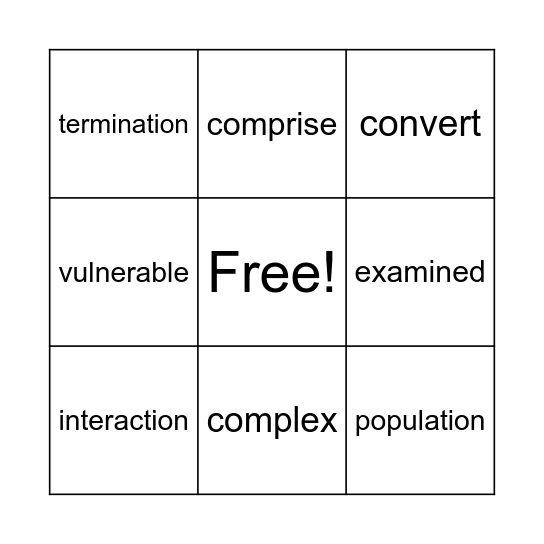 Vocabulary Bingo Card