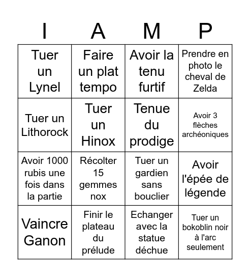 Zelda botw Bingo Card