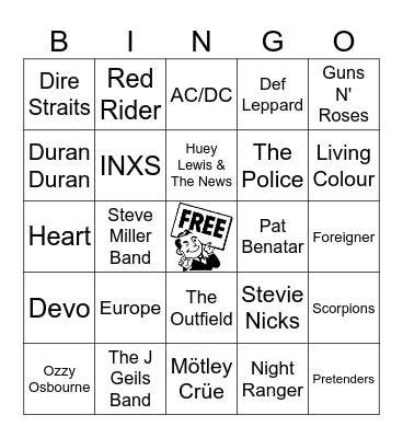 80's Rock Essentials Bingo Card