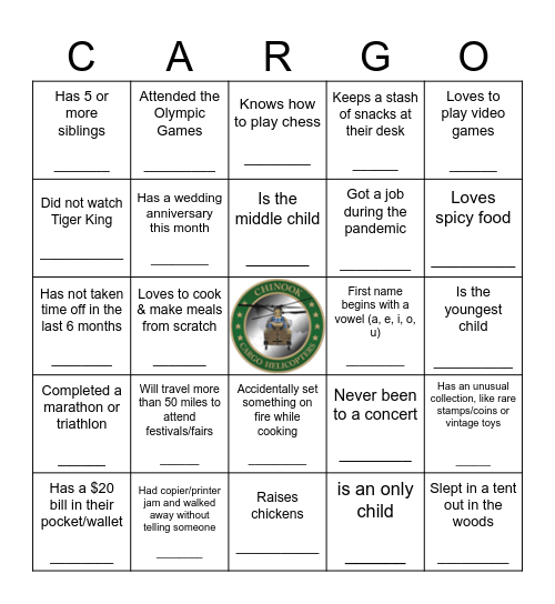 CH HUMAN BINGO Card