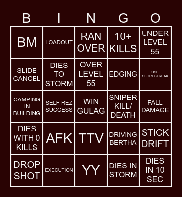 WARZONE BINGO Card