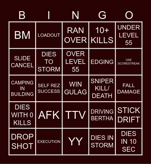WARZONE BINGO Card