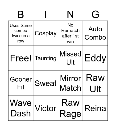 Tekken Ranked Bingo Card
