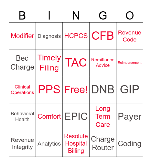 EP* Revenue Cycle Bingo *IC Bingo Card