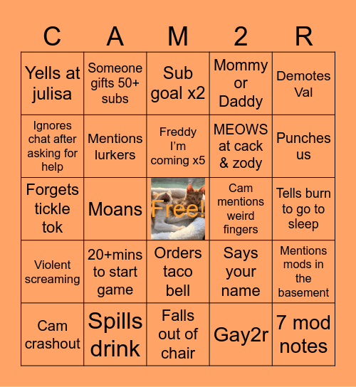 April 8th Cam2r bingo Card