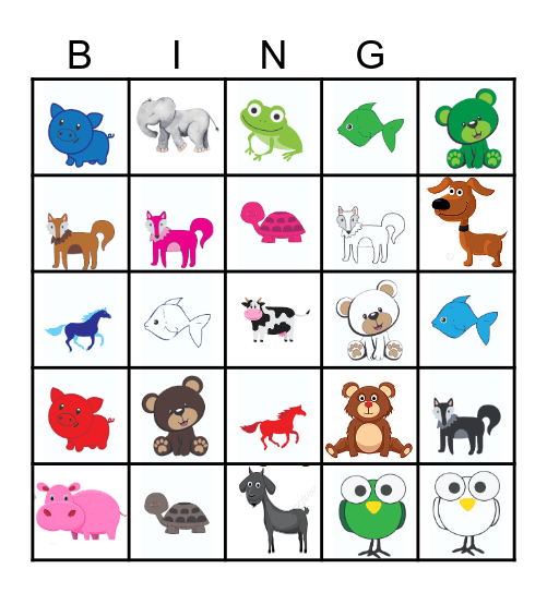 Picture Animals Bingo Card