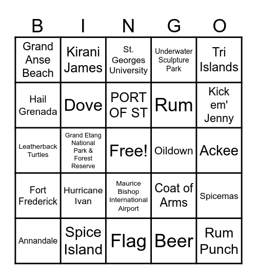 Grenada BINGO Card