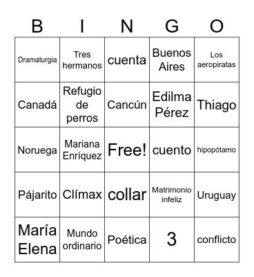 Escritura Creativa Iowa Bingo Card