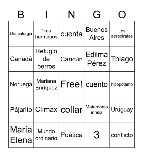 Escritura Creativa Iowa Bingo Card
