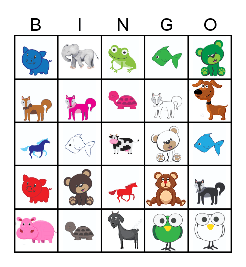 Picture Animals Bingo Card