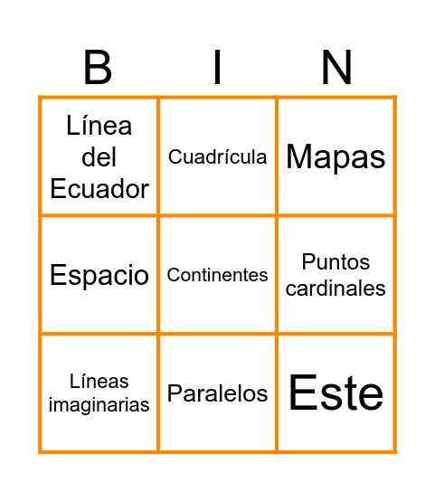 Ubicación Espacial Bingo Card