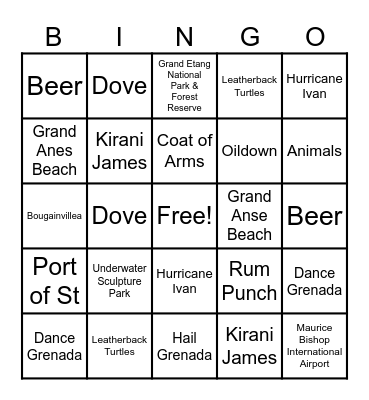 Grenada BINGO Card