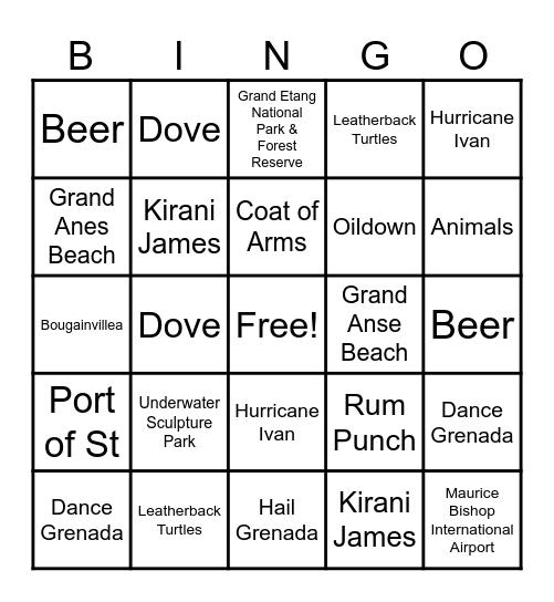 Grenada BINGO Card