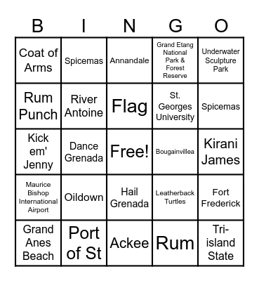 Grenada BINGO Card