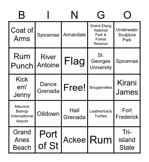 Grenada BINGO Card