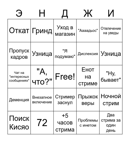 Невозможное бинго Bingo Card