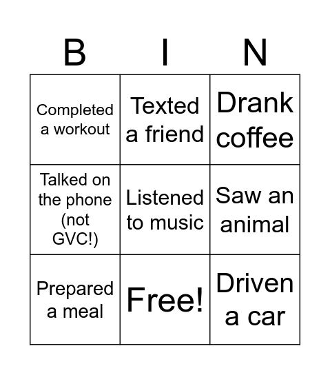 What have you done today? Bingo Card