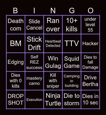 Warzone Bingo Card