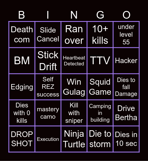 Warzone Bingo Card