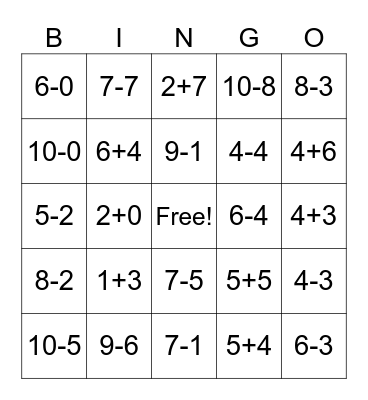 Fun With Math Bingo Card