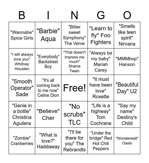 90's BINGO Card